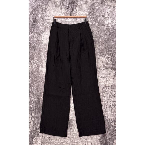 Jenni Kayne Pants 0 Womens Linen High Rise Straight Leg Washed Black Trouser - Picture 1 of 7